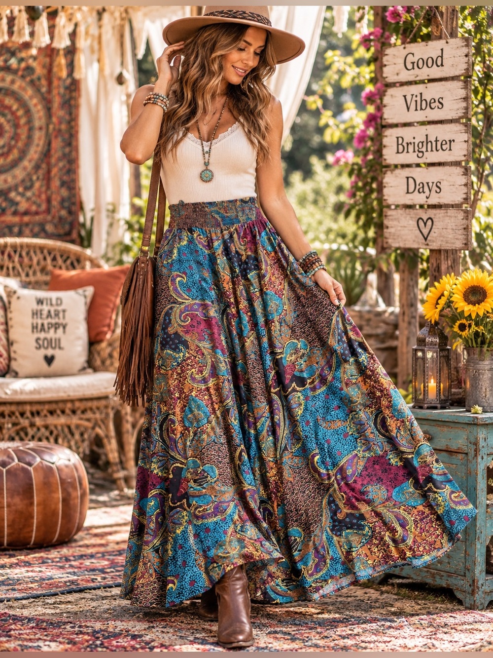Bonworth Vintage 90’s Vibrant Bohemian Paisley Maxi Skirt USA